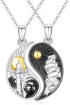 XIXLES Yin Yang Necklace 925 Sterling Silver Lighthouses and Boats Matching Pendant Necklace Yin and Yang Necklace 2 Lighthouses Ships Nautical Landscape Necklace Set for Voyagers Lover Friendship,