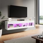 ELEGANT LED Colorful Floating TV Cabinet with Wall Mount, Storage Shelves, High Gloss Finish - Perfect for Living Room Entertainment - 1300x300x300mm, White, Floor-standing Available