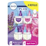 Febreze Odor-Fighting Fade Defy PLUG Air Freshener,Downy April Fresh, Mediterranean Lavender, .87 fl. oz. Oil Refills, 4 Refills (2 of Each)