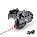 COSMOING Red Laser Light Combo, 800 Lumen USB Rechargeable Gun Flashlight Laser Sight Combo with Strobe Function for Pistol Handgun Rifles with Picatinny Rail Mount