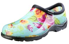 Sloggers Waterproof Garden Shoe for Women – Outdoor Slip-On Rain and Garden Clogs with Premium Comfort Support Insole, (Turquoise Pansy), (Size 6)