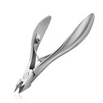 FERYES Cuticle Nippers 1/2 Jaw - Professional Stainless Steel Cuticle Trimmer Scissors and Double Springs Nail Clipper Cutter Remover Pedicure Manicure Tool,FL-N300,Silver