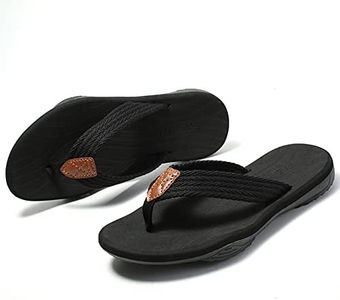MGGMOKAY Chanclas Hombre Flip Flops con Soporte para el Arco Sandalias de playa Antideslizantes,Negro,42