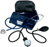 Dixie EMS Aneroid Sphygmomanometer and Dual Head Stethoscope Set with Adult Size Blood Pressure Cuff, Calibration Key and Carrying Case – Navy Blue