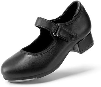DREAM PAIRS Girls Mary Jane Tap Shoes,Black/Pu,5 Big Kid