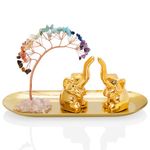 ZenBless 7 Chakra Healing Crystal Tree Ceramic A Pair Elephant Decor Elephant Gifts for Women, Elephants Statues Home Decor, Yoga Meditation Zen Spiritual Room Home Shelf Decor Feng Shui Good Luck