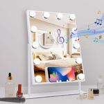 Leishe Vanity Mirror with Lights and Speaker Hollywood Lighted Makeup Mirror with Wireless Charging and 3 Light Modes, Detachable 10x Magnification (11.81" x 16.14")