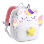 Toddler Backpack for Girls, KASQO Small Cute Animal 3D Soft Plush Preschool Kindergarten Backpack Adorable Little Mini Travel Bag for Children Baby Cartoon Unicorn