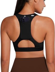 QUEENIEKE Women's Medium Support Back Pocket Energy Sport Bra Cotton Feel 70927, V Black, Large