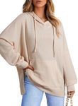 Dokotoo Oversized Hoodies for Women Casual Long Sleeve Autumn Pullover Sweatshirts for Women 2024 Fall Waffle Knit Side Slit Hoodie Sweatshirt Clothes with Pocket Apricot Medium