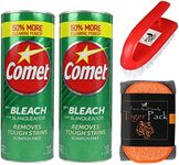 Comet Cleaner Total Kitchen and Bathroom Cleaner Kit - Two 21 Oz Canisters Comet Cleanser Powder with Bleach - Tough Scrub Sponge - Scrub Brush - Foxtrot Microfiber Towel