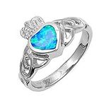 Caronwyn: 0.75ct Heart cut Blue Opal Promise Engagement, Celtic Knot Claddagh Ring, 0803 sz 8.0, Silver