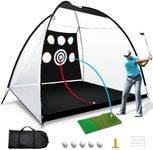 TOTOSIN Golf Net, 10x7ft Automatic Ball Return System Golf Nets for Backyard Driving Chipping, Golf Practice Net with Tri-Turf Golf Hitting Mat,Golf Training Net for Garage Indoor Outdoor