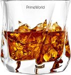 PrimeWorld Eropean Twister Crystal Whiskey Glasses Set of 6 pcs- 300 ml Bar Glass for Drinking Bourbon, Whisky, Scotch, Cocktails, Cognac- Old Fashioned Cocktail