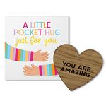 Little Pocket Hug Just For You Wooden Heart Token with Positive Affirmations - Small Keepsake Card For Wallet/Purse (Rainbow, You Are Amazing)