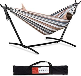 PNAEUT Double Hammock with Space Saving Steel Stand Included 2 Person Heavy Duty Outside Garden Yard Outdoor 450lb Capacity 2 People Standing Hammocks and Portable Carrying Bag (Coffee)