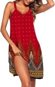Ekouaer Womens Nightgown Sleeveless Sleepwear V Neck Racerback Sleep Dress, Red Feather Print, Medium