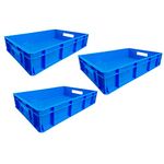 Xela Multipurpose Heavy Duty Blue Portable Plastic Crate | Organizer Stackable Shelf Basket for Large Storage Bin | Vegetable | Fruit | Fish | Milk - 60x40x12cm (Pack of 3)