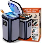Car Ashtray with Solar Powered & USB Charged Electronic Cigarette Lighter, Smellproof & Smokeproof Cup Holder Ashtray with Automatic LED Light