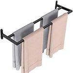 YUMORE Double Towel Rail Wall Mounted 60CM/24 Inch Bathroom Towel Holder Stainless Steel Dual Rod Long Towel Bar Rack for Bathroom Toilet Kitchen, Matte Black