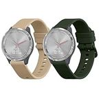 kwmobile Straps Compatible with Garmin vivomove 3S / vivoactive 4S Straps - 2X Replacement Silicone Watch Bands - Dark Green/Beige