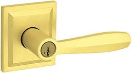 Baldwin Torrey Pines, Entry Door Handle Reversible Lever with Keyed Lock Featuring SmartKey Re-Key Technology and Microban Protection, in Satin Brass