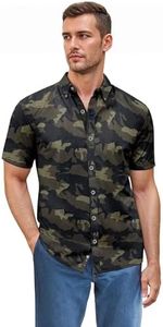 ETHANOL Men Classic Slim Fit Woven Short Sleeve Wrinkle Resistant Print Shirt MSTL46568 GRNCMO CAMO M