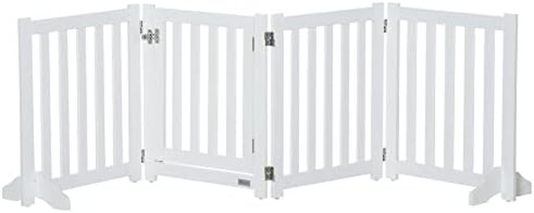 PawHut Foldable Dog Gate with Door, 4 Panels Freestanding Pet Gate with Support Feet Indoor Playpen for Small Dogs and Below, White