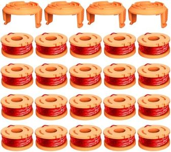 WA0010 Replacement Trimmer Spool for Worx, 0.065 Inch Diameter Trimmer String Weed Eater Refils and WA6531 Spool Cap Covers, Compatible with Worx Weed Eater (20 Spools+4 Caps)