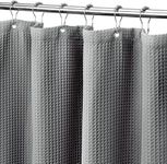 MISS SELECTEX Grey Shower Curtain for Bathroom,Extra Wide 180 Inch Fabric Shower Curtain with Waffle Weave- Hotel Luxury & Spa, Heavy Weight Fabric, Luxury Bathroom Curtain Washable, 180x72