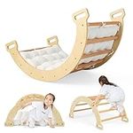 COSTWAY Toddler Climbing Frame, Kids Wooden Arch Climber Ladder with Cozy Cushion, Indoor Montessori Play Gym (Natural)