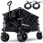 MoverX 150L Festival Trolley on Wheels, Folding Wagon, Portable Camping Cart, Collapsible Foldable Trolly for Beach Outdoor Garden Picnic Shopping Fishing, Wide Wheels, Adjustable Handle, Black