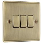 BG Electrical Triple Light Switch, Antique Brass, 2-Way, 16AX