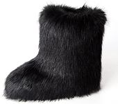 yamerbo Faux Fur Boots for Women, Fuzzy Flurry Furry Leg Warm Boots, Winter Mid-Calf Snow Shoes, Fashion and Comfortable Outdoor Comfortable Furry Girl Boots, Black Faux Fox Fur, 8 US