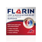 Flarin Joint & Muscular Pain Relief 200 mg Soft Capsules, Back Pain Relief, Joint Pain Relief and for the Relief of Rheumatic or Muscular Pain, Lipid Ibuprofen, Unique Lipid Formulation, 12 Soft Capsules