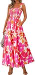 PRETTYGARDEN Womens Summer Dresses Floral Sleeveless Smocked Maxi Dress Boho Spaghetti Strap A Line Flowy Beach Long Sundress(Floral White Rose Red,Small)