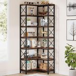 Tribesigns Corner Bookshelf, Large Modern Corner Bookcase, Tall Corner Shelf Storage Display Rack with Metal Frame for Living Room Home Office (Rustic Brown) (7-Shelf)