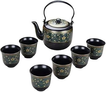 fanquare Japanese Porcelain Tea Set, Handmade Kungfu Teapot with 6 Cups, Large Black TeaPot with Gold Flowers Pattern