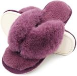 Onmygogo Rabbit hair Indoor Thong Slippers for Women Open Toe with Memory Foam, Soft Faux Fur Nonslip House Slippers(Plum,M)