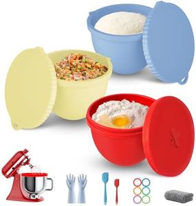 3PCS Silicone Bowl Liner with Lid for KitchenAid Tilt-Head 5 QT Stand Mixers, Non-Stick Foldable Reusable Heat Resistant Mixer Bowl Accessories for Baking & Cooking
