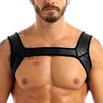 JEATHA Men's Neoprene Wide Shoulder Straps Chest Harness Belt Muscles Protector Clubwear Black M