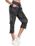 MoFiz Cargo Capri Hiking Pants Women Cropped Trousers Summer 3/4 Cargo Trousers Outdoor Walking Crop Pants with Pockets Camo-Grey Size L