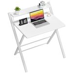 GreenForest Folding Desk No Assembly Required Large Size,Computer Desk with 2-Tier Shelf Laptop Foldable Table for Small Spaces, White