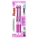 Pentel EnerGel Retractable Liquid Gel Rollerball Pen, Everyday Writing, Office Supplies, School Supplies, 0.7mm Medium Point, Black Ink, Pink Ribbon Barrel, BL77PBP2A-BC, 2 Pack