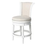 Maven Lane Pullman 26 Inch Tall Counter Height Upholstered Barstool with Back in Alabaster White Finish with Cream Fabric Cushion Seat