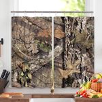 JAWO Camo Curtains Camo Hunting Kitchen Curtains, Mossy and Oak Camouflage Patterns Kitchen Window Curtain with 10PCS Hooks, Camouflage Curtains Window Drapes for Kitchen Cafe Decor, 55 W X 39 L Inch