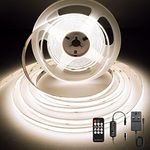 BERIXDEEP COB LED Strip Kit, Dotless LED Strip with Remote and Power Supply, DC24V, CRI>90, 8mm Width, Dimmable Continuous LED Strip Lights for Bedroom Decoration, 5M, Natural White 4000K