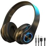 Bluetooth Headphones Over Ear Foldable Wireless Headset BT5.1 Colorful LED Lights Noise Cancelling Headphones Volume Control Wired and Wireless Modes Built in Mic for Cell Phones TV PC and Traveling