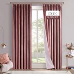 Topfinel Dusty Rose Velvet Blackout Curtains 96 Inches Long, 100% Black Out Dark Blush Pink Pastel Pinch Pleated Boho Track Spring Cute Back Tab Curtains for Living Room Bedroom with Hooks Rings