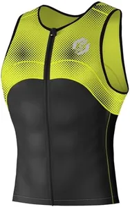 SLS3 Tri Top Men - Sleeveless Mens Triathlon Top – PRO Premium FX Material - 3 Pocket Triathlon Shirts for Men (Lime & Black Flash, Large)
